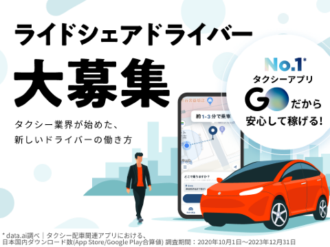 副業OK【週1×1日4h～】タクシーアプリ『GO』搭載の《ライド...